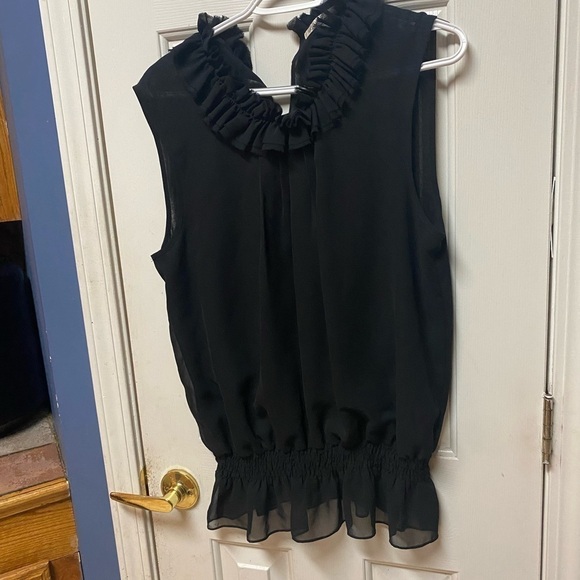 Kenneth Cole Black Ruffle Front Sleeveless Blouse size 12 sheer tank top - Picture 1 of 9